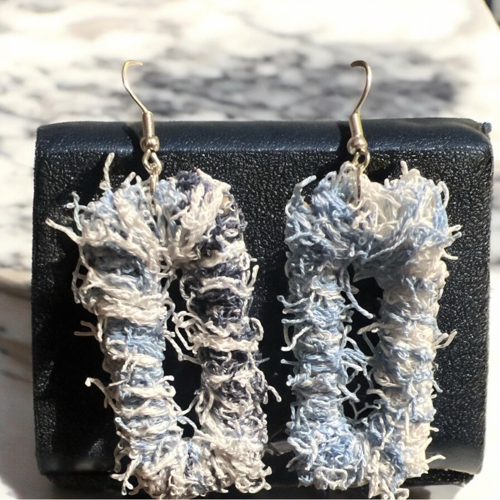 Blue and White Textured Earrings